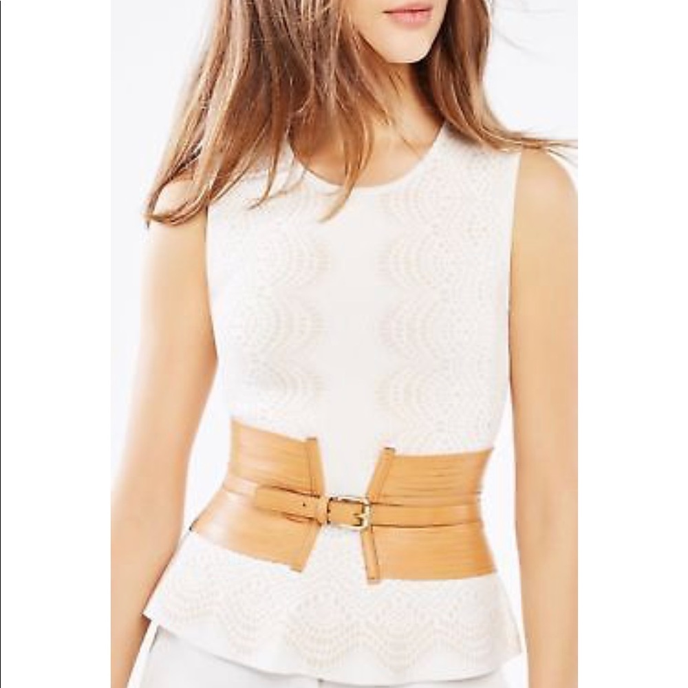 BcbgMaxAzria Cage Corset Wide Camel Belt